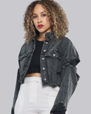 Cropped Denim Zip Sleeve Jacket