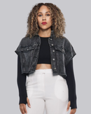 Cropped Denim Zip Sleeve Jacket